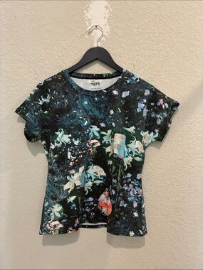 Floral Short Sleeve Tee in Black and Teal size L